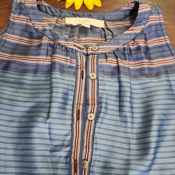 LOFT Blue Striped Sleeveless Henley Lightweight Dress 💓 - Picture 3 of 6